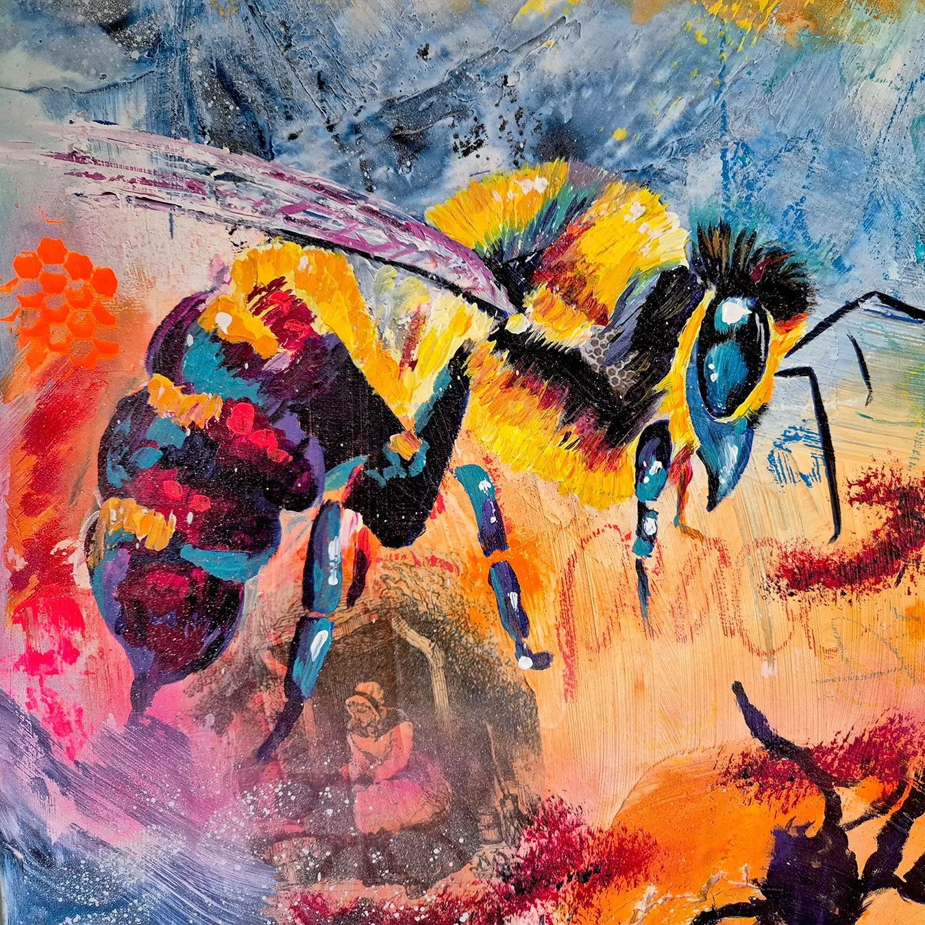 Mondsüchtige Bienenkönigin Detail Biene Acryl auf Leinwand Malerei