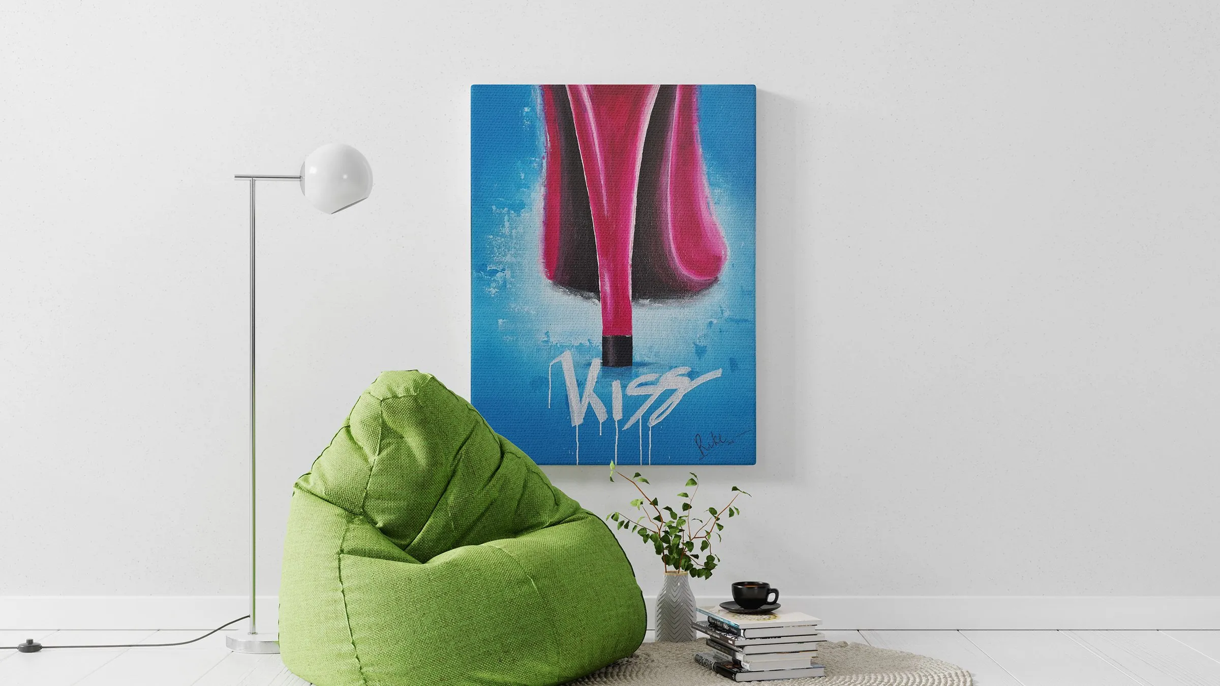 Kunstwerk von Malerin Rike WolkeSieben pink Hackenschuh sexy